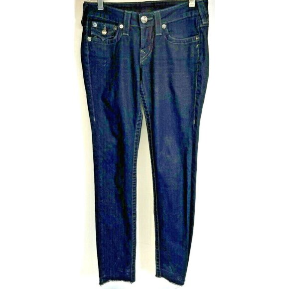 True Religion World Tour Jodie Womens Jeans Size 27 Stretch Denim Raw Hem Dark W - Picture 2 of 10